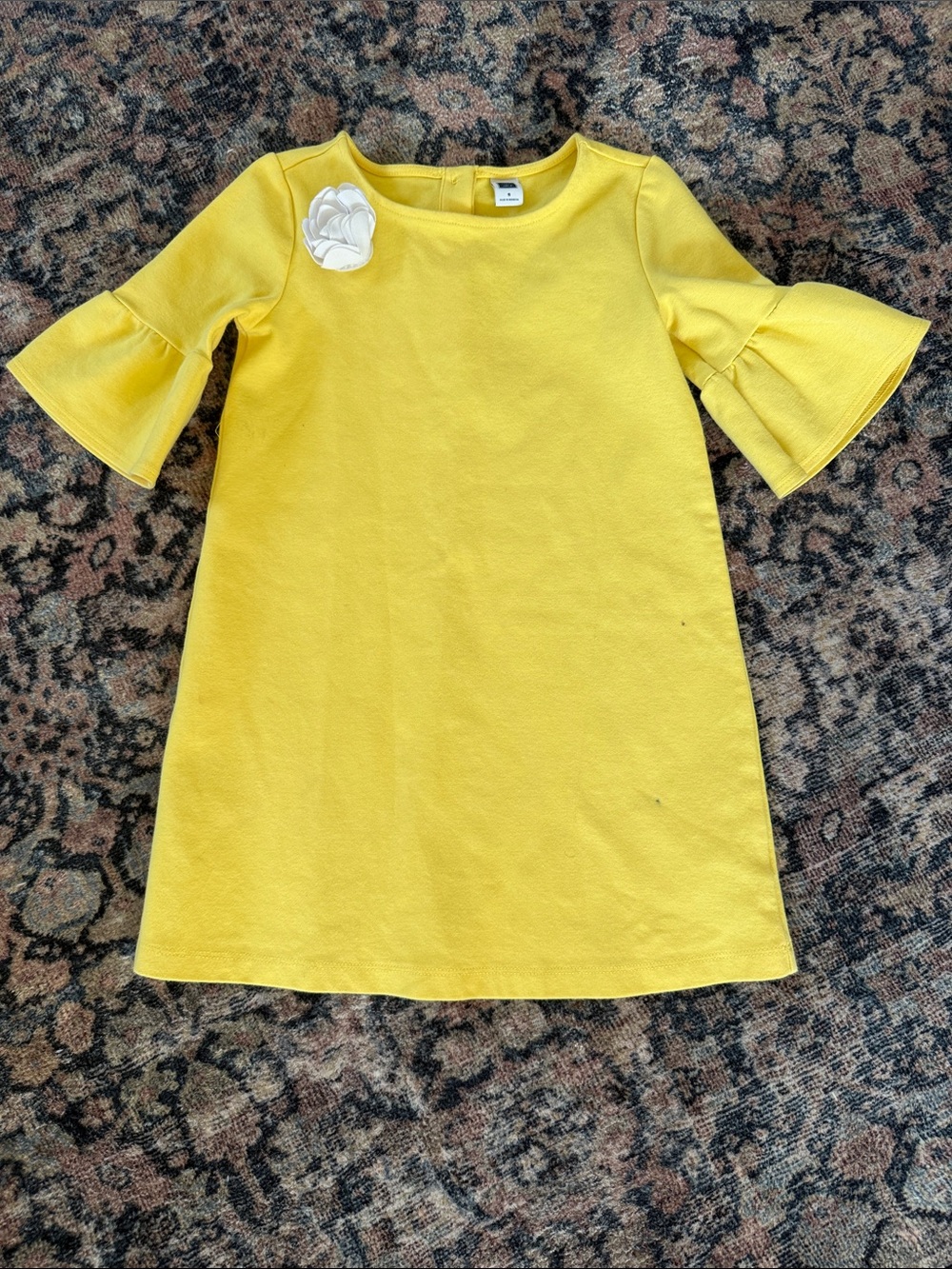 Janie and Jack Yellow Bell-Sleeve Dress with White Floral Pin